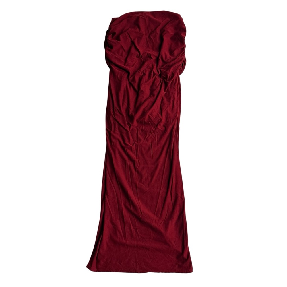 PrettyLittleThing Burgundy Deep Red Stretch Ruched Maxi Skirt US 2 - Picture 3 of 5